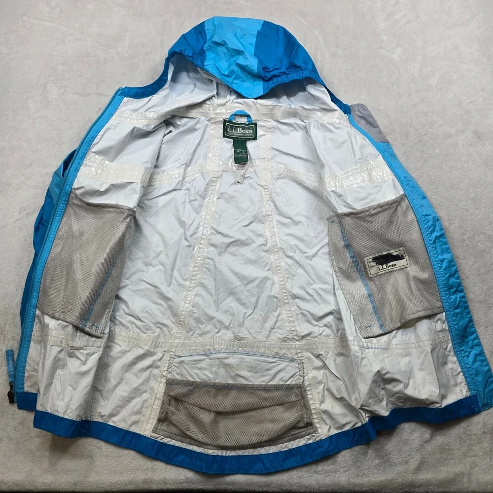 L.L.Bean Rain Jacket Kids Medium 10-12 Blue Lightweight Hooded Zip‎ Up